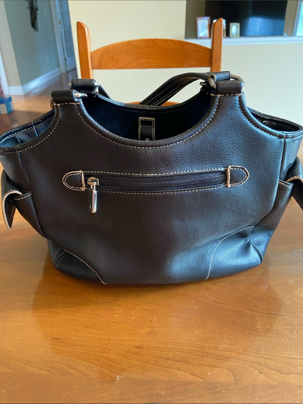 New York & Company Black Faux Leather Handbag with Silver Hardware